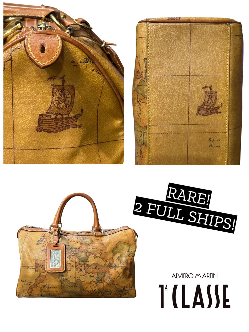 🚢 UNICORN FIND Alviero Martini Geo Classic Tote Handbag (TWO Full Pirate Ships!)